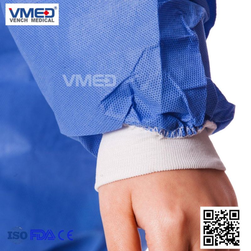 Hot Sale SMS Surgical Gown with Knitted Cuffs Protective Gown, Nonwoven Gown, Isolation Gown, 2019 Hot Sale Dispossable Non-Woven SMS Surgical Gown