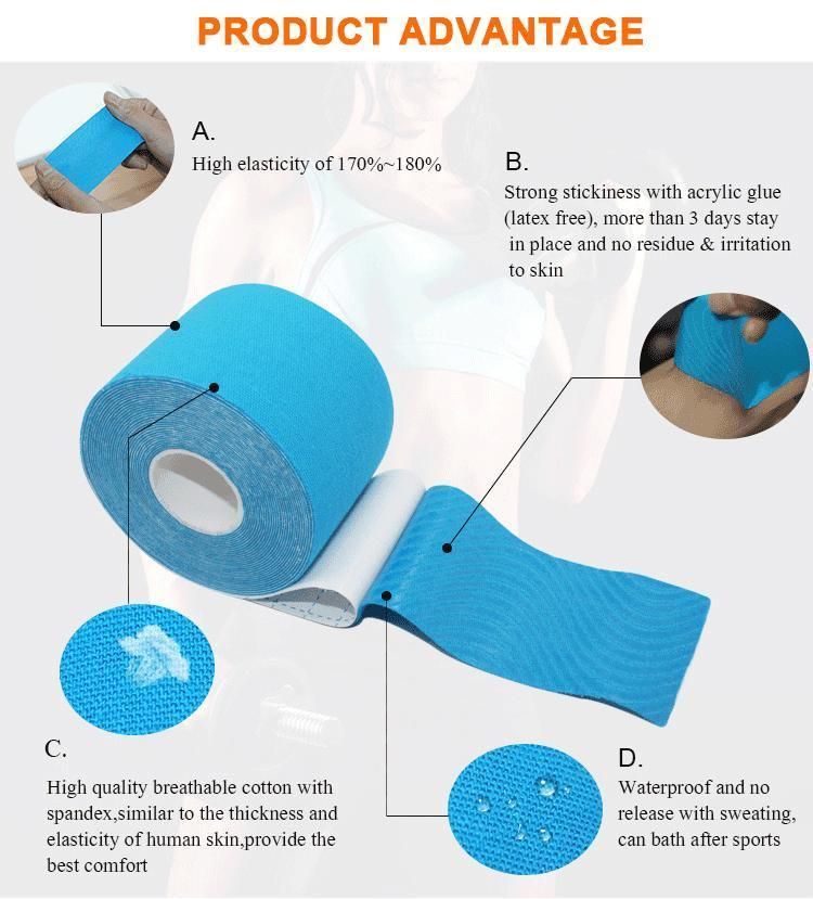 Hot Selling Cotton Kinesiology Sport Tape for Reduce Muscle Pain Holes 5cm*5m