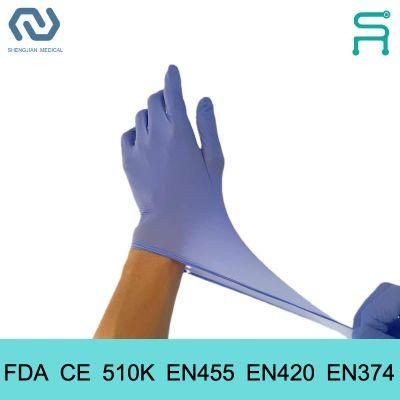 Powder Free Nitrile Gloves 510K En455 En420 Disposable Nitrile Examination Gloves