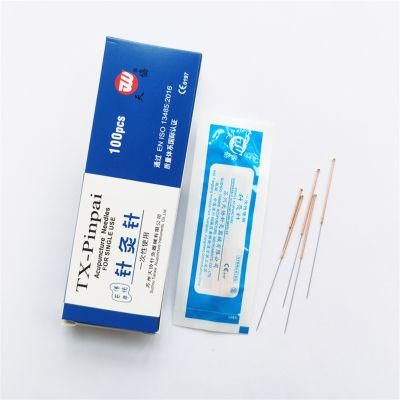 Plastic Bag Packing Copper Wire Spiral Handle Acupuncture Needle with Loop