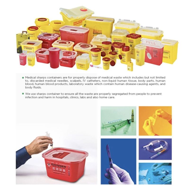 2 Gal Hospital CE Certificate Sharps Disposal Container Medical Safety Box for Syringe, Needle