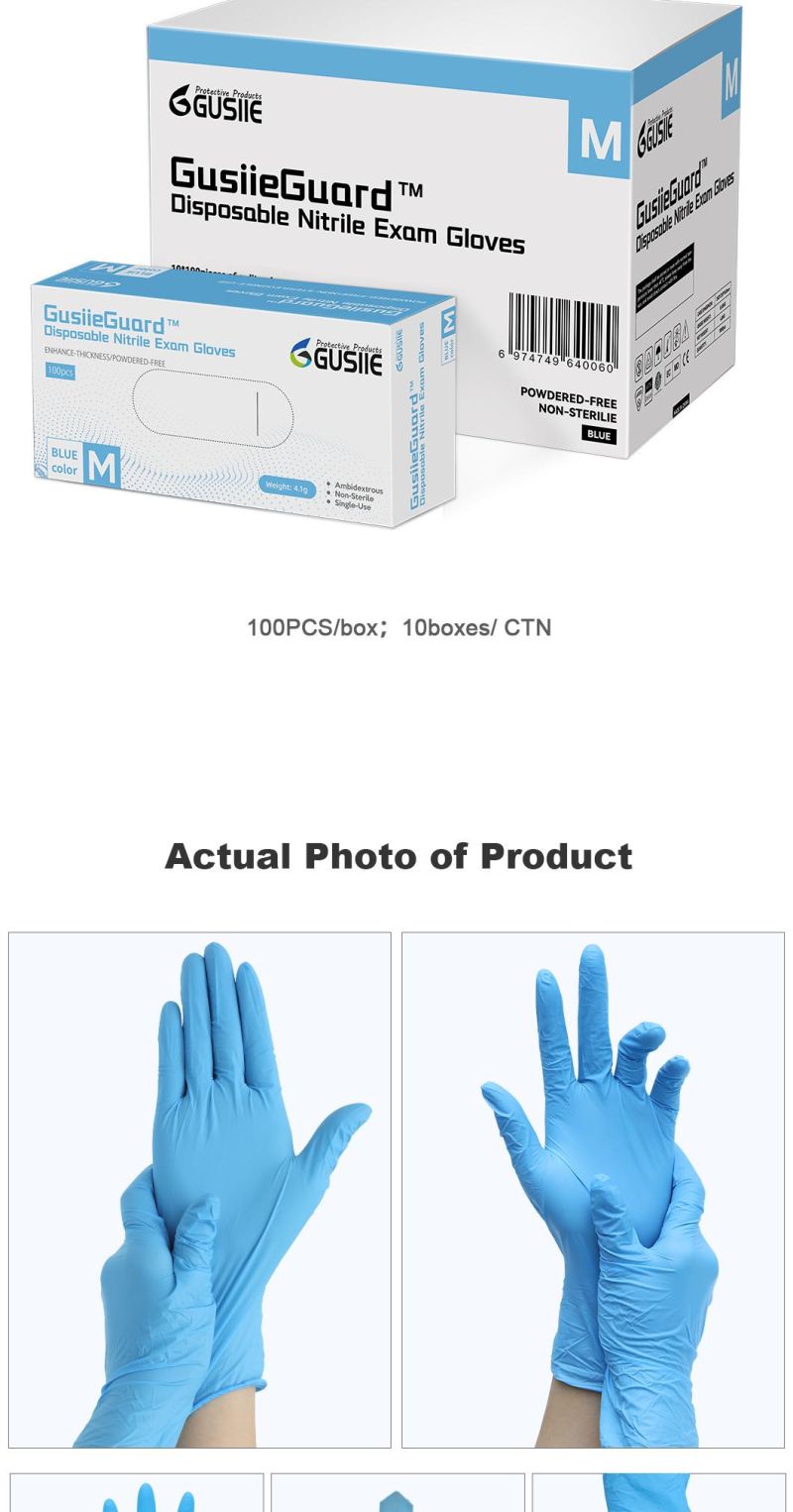 Gusiie Disposable Medical Examination Nitrile Gloves Printed with Logo Food Nitrile Gloves Powder Free Nitrile Disposable Gloves
