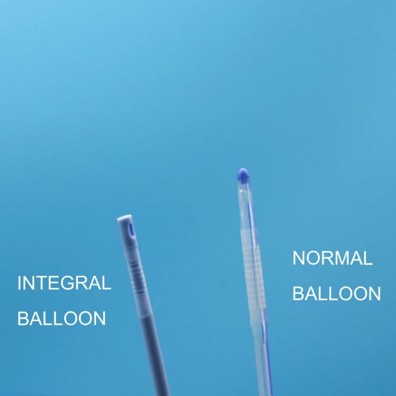 2 Way Blue Silicone Foley Catheter with Unibal Integral Balloon Technology Integrated Flat Balloon Open Tipped Suprapubic Use Catheter