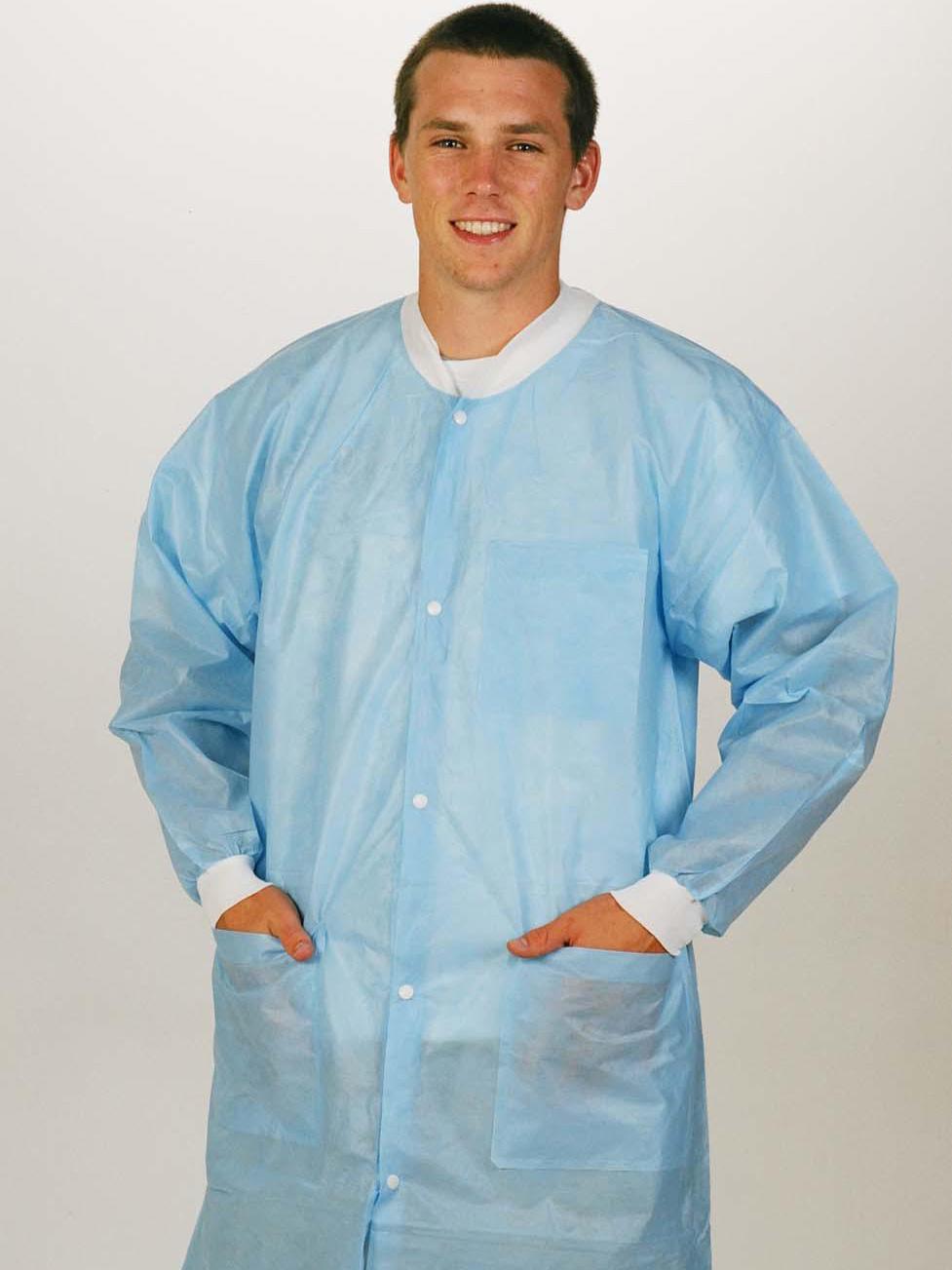 Personal Safety Disposable SMS Non Woven Lab Coat White Knitted Cuffs