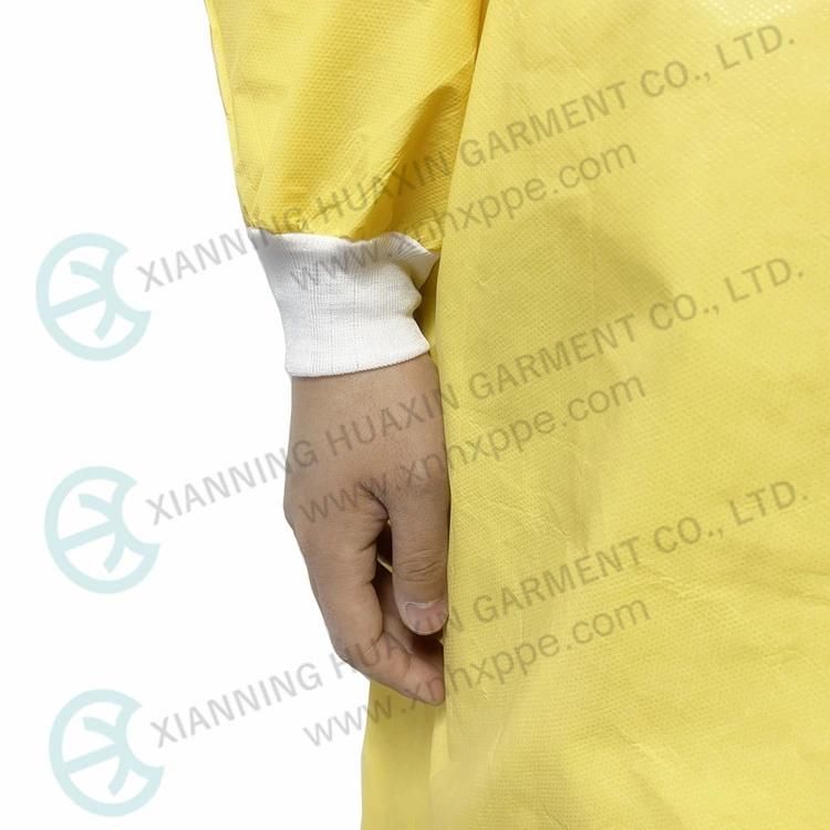 Cg Type Pb3b AAMI Level 4 En13795 Surgical Gown PE Coated SMS Yellow Chemical Resistant Disposable Apron Medical Use Isolation Gown