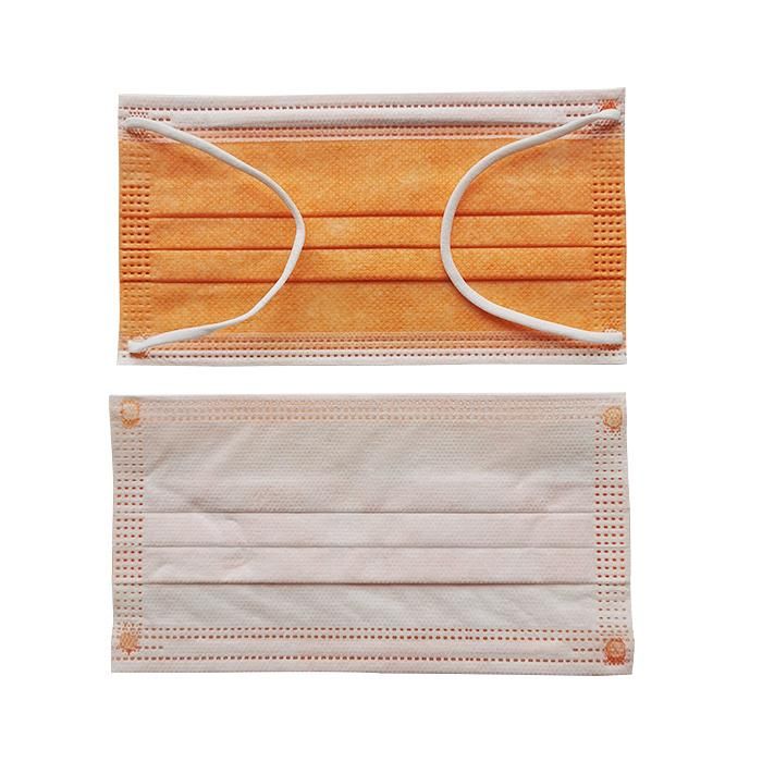 Factory Workshop Fashion Orange Polypropylene High Quality Latex Free Electronic Industry Non Woven Surgical Hospital Disposable 3-Ply Face Mask