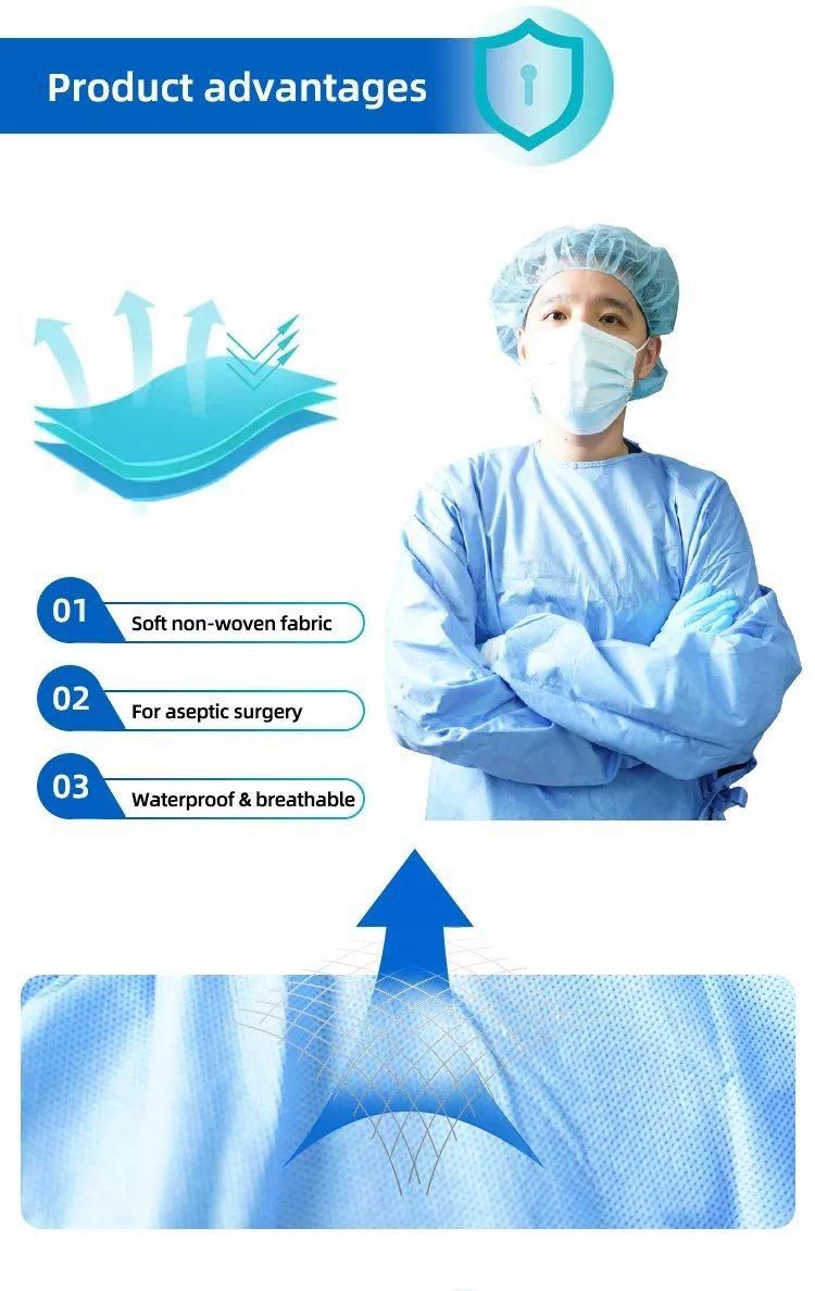 CE FDA Approved Disposable Isolation Gown Patient Gown Antistatic SMS Nonwoven Waterproof Long Sleeve Surgeon Gown Surgical Gown for Hospital