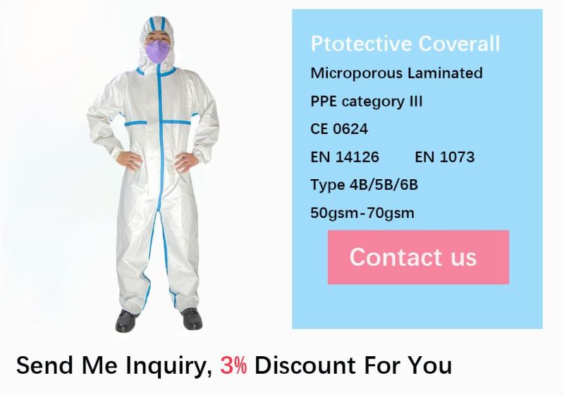 Disposable Chemical Coverall PPE Kits Oil Proof CE En14126 Protective Overall
