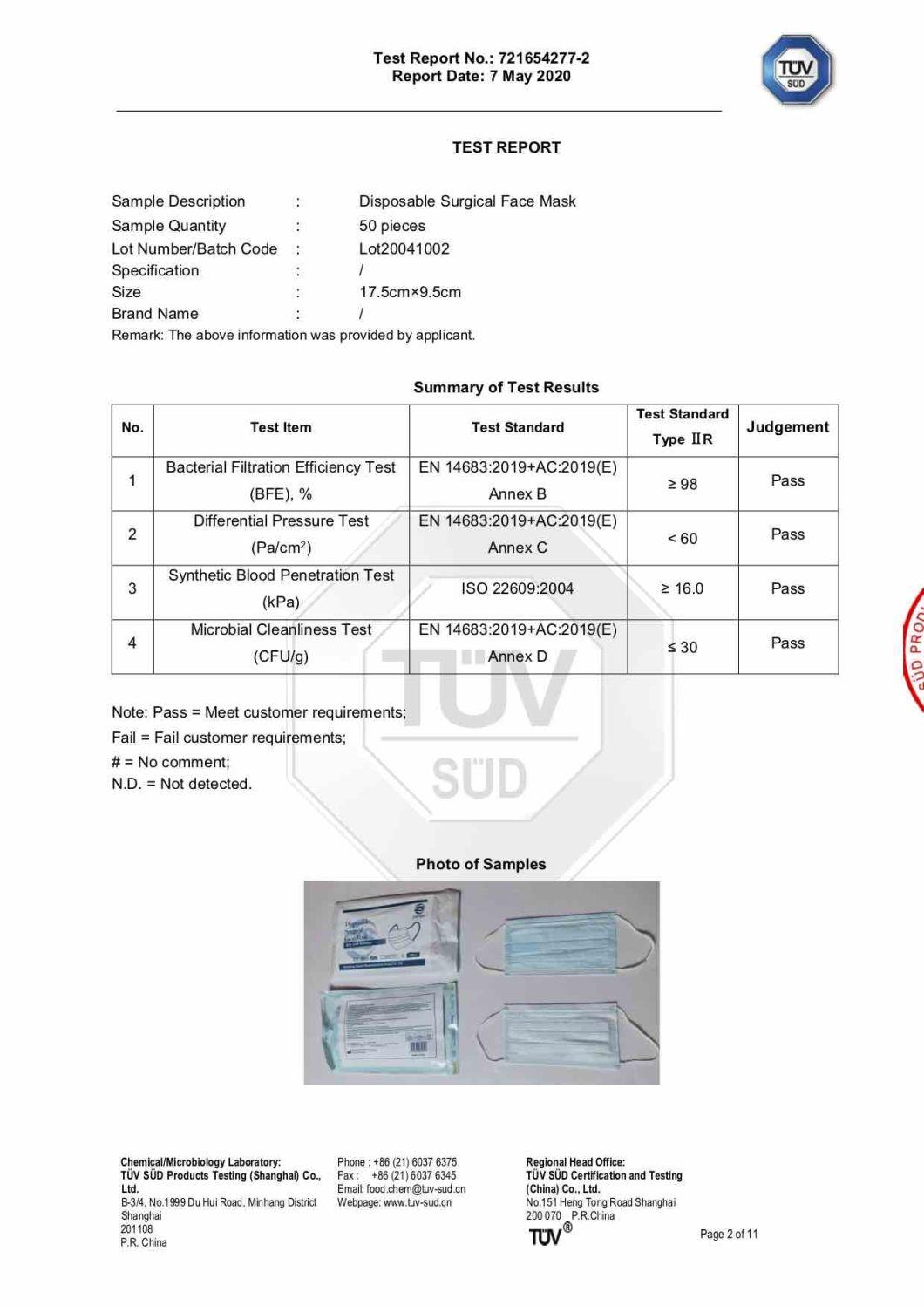 Ce Certified 3ply Disposable Protective Medical Mask