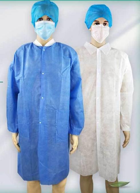 Medical Supplies Disposable PPE SMS PP Labcoat Gown Lab Coat Lab Jacket with Collar Snaps Pocket From Factory with CE