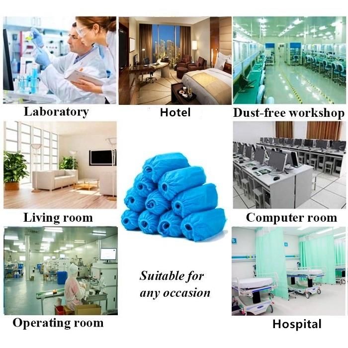 Heavy Weight One-Time Use Blue White Color Handmade Antistatic Dust Free Work Shop CPE Coated Non Slip Shoe Covers