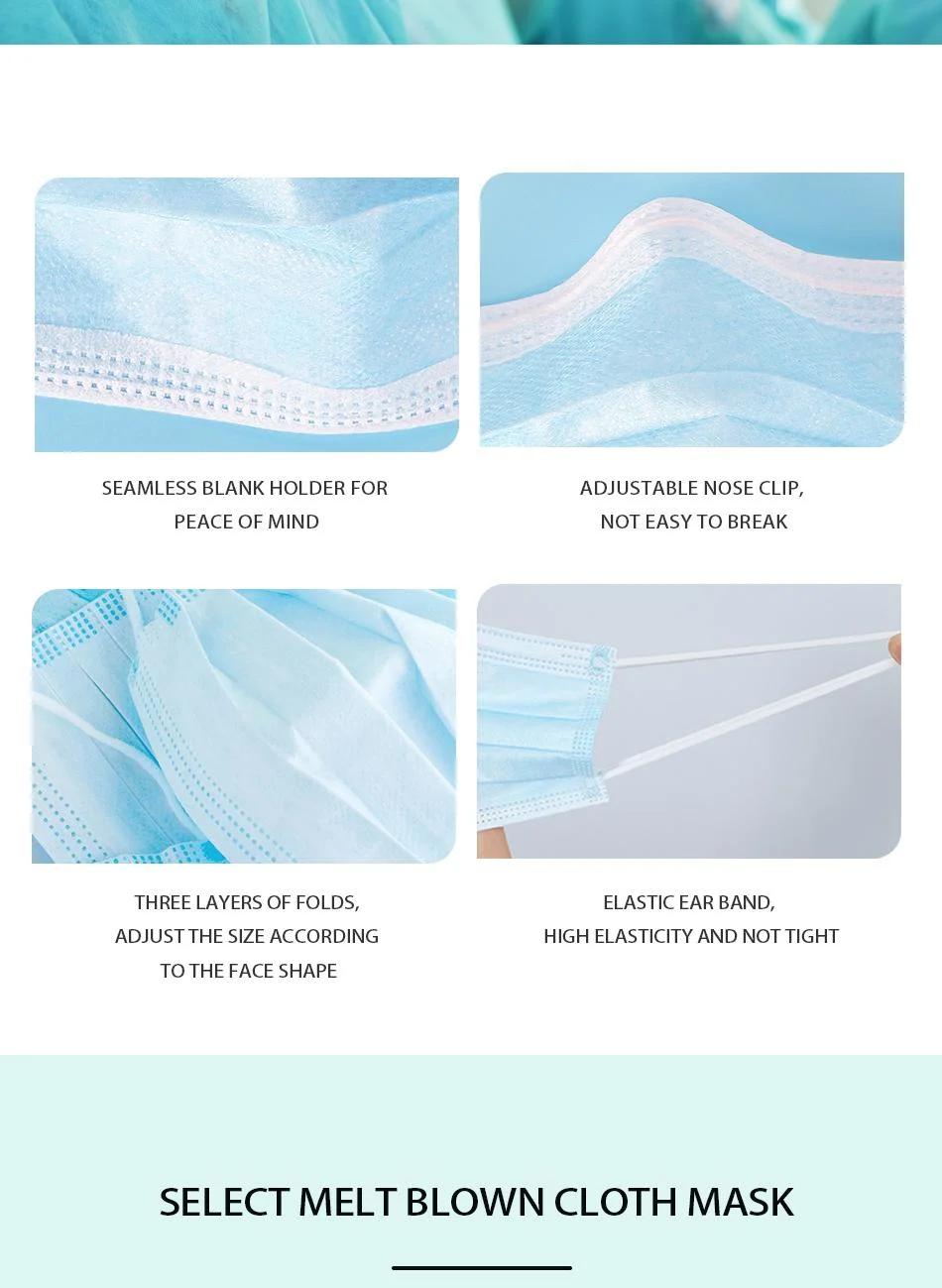 Free Sample Offered Disposable 3 Ply Non-Woven Fabric Blue Medical Face Mask