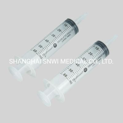 Disposable Medical Instrument Transparent 60ml PP Irrigation Syringe with Catheter Tip