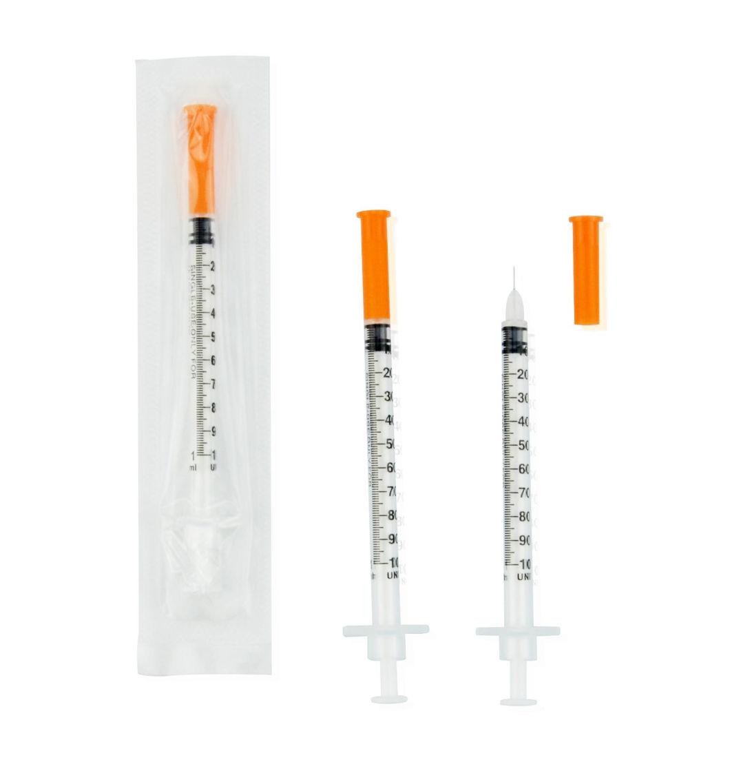 Wego Medical Syringe Manufacturer Disposable Orange Cap Insulin Syringe with Needle