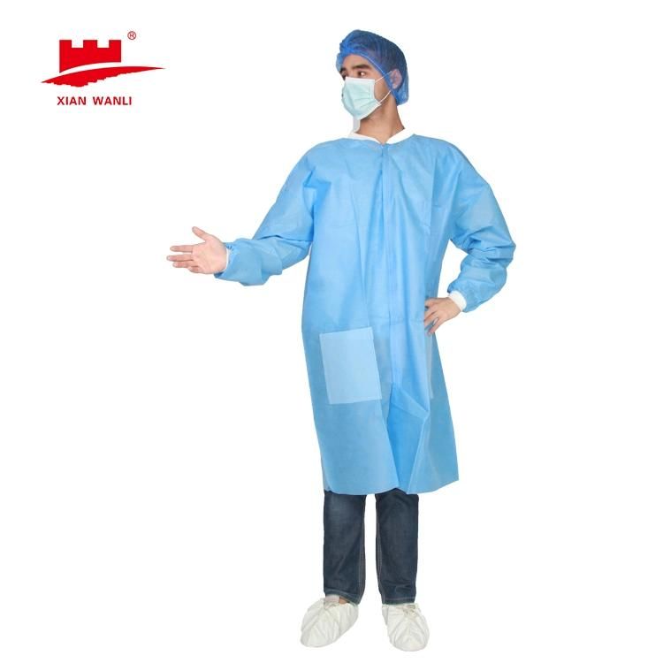 Protective Medical/Surgical/Hospital/Dental/Nonwoven Microporous/Poly/SMS/CPE/PP+PE Waterproof Disposable Lab Coat for Doctor/Patient/Visitor/Industry Safety