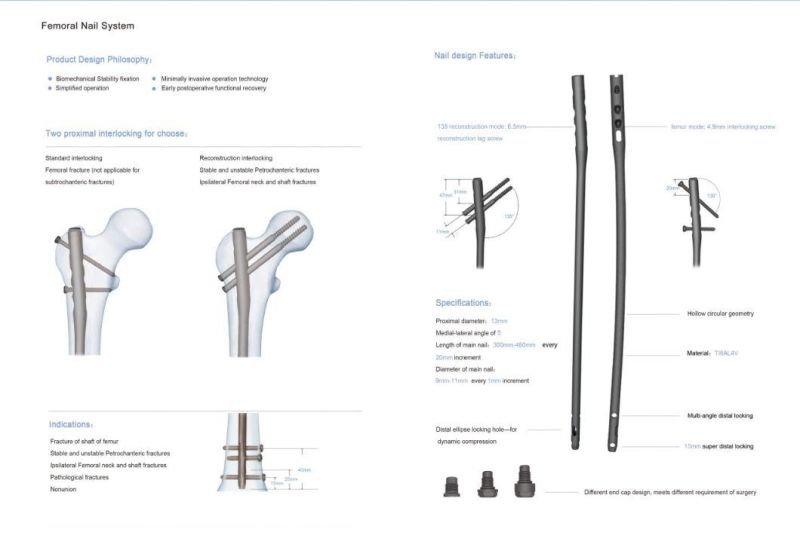 Canwell Orthopedic Trauma Implant Expert Proximal Nail Femoral Intramedullary Interlocking Nail Canefn with ISO