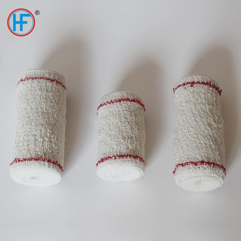 7.5cm*4.5m Nature Color Red Line Cotton Spandex Elastic Crepe Bandage with Clips