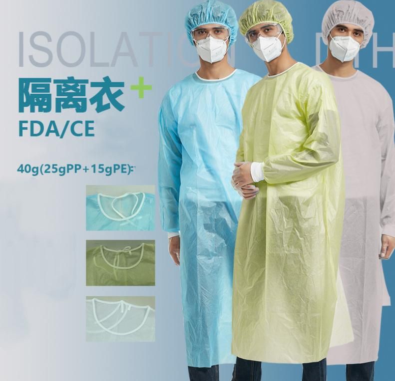 Medical Supplies Disposable PPE SMS PP Labcoat Gown Lab Coat Lab Jacket with Collar Snaps Pocket From Factory with CE