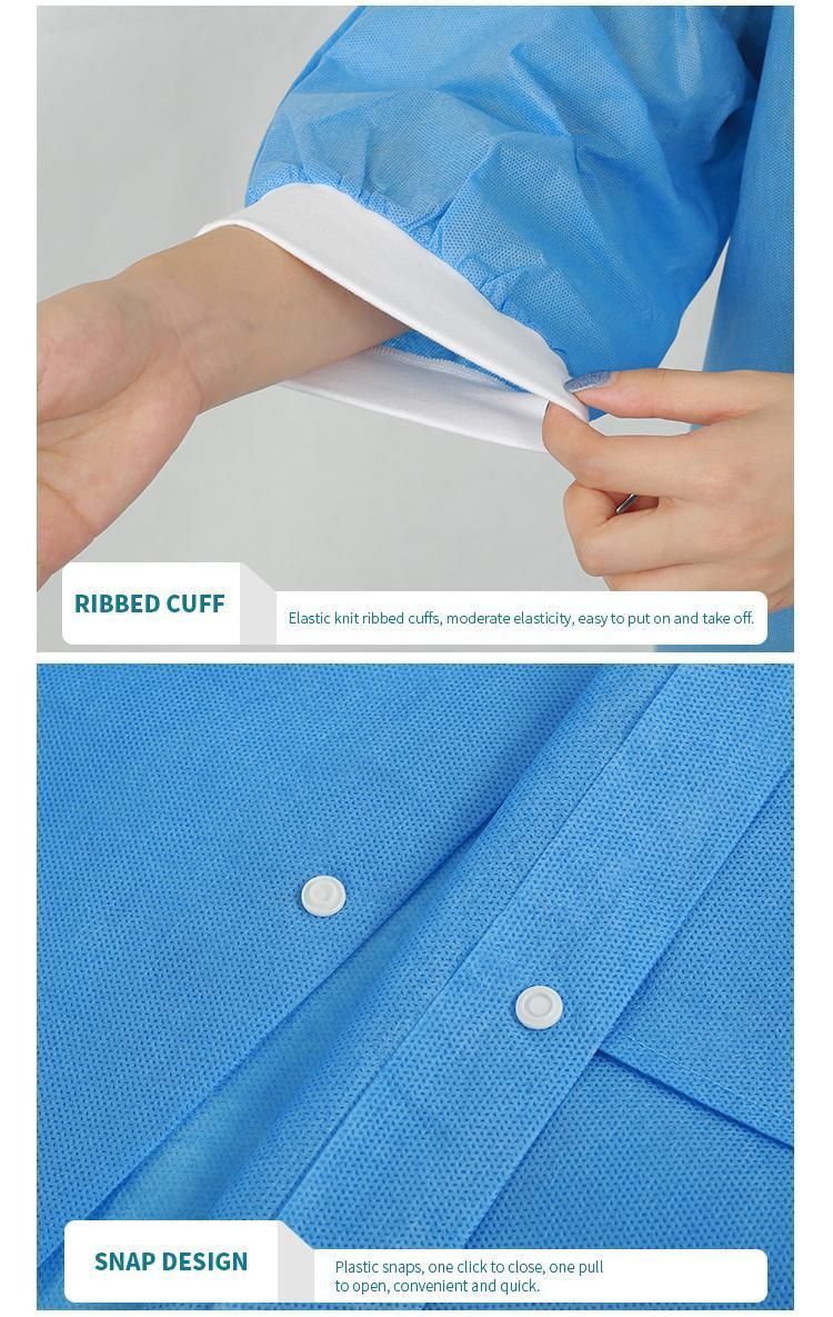 Cheap Blue SMS Disposable Lab Coat with Knitted Cuff