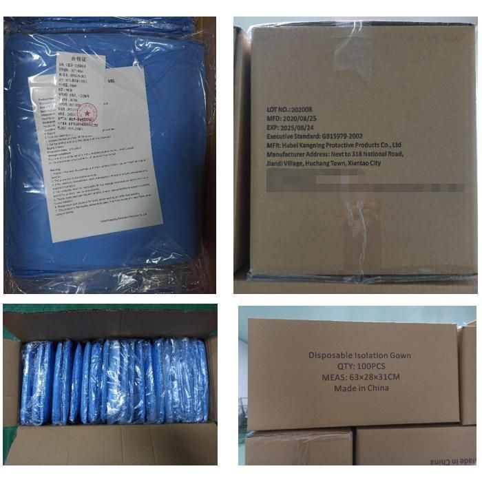 CE ISO13485 Disposable SMS Protective Medical Isolation Gown for Hospital