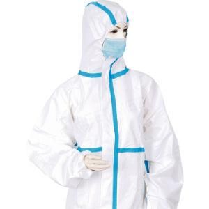 Disposable Chemical Protective Clothing Product Supply Against Splashes with Blue Strips Surgical Isolation Gown