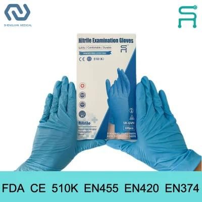 FDA CE 510K En455 ISO13485 Disposable Nitrile Examination Gloves