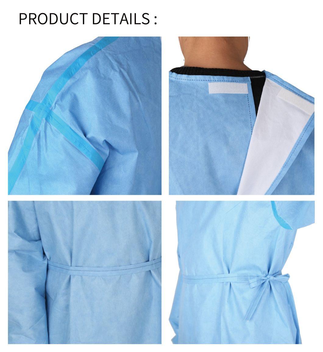 SGS SMS Non Woven blue Disposable Medical Surgical Isolation Gown