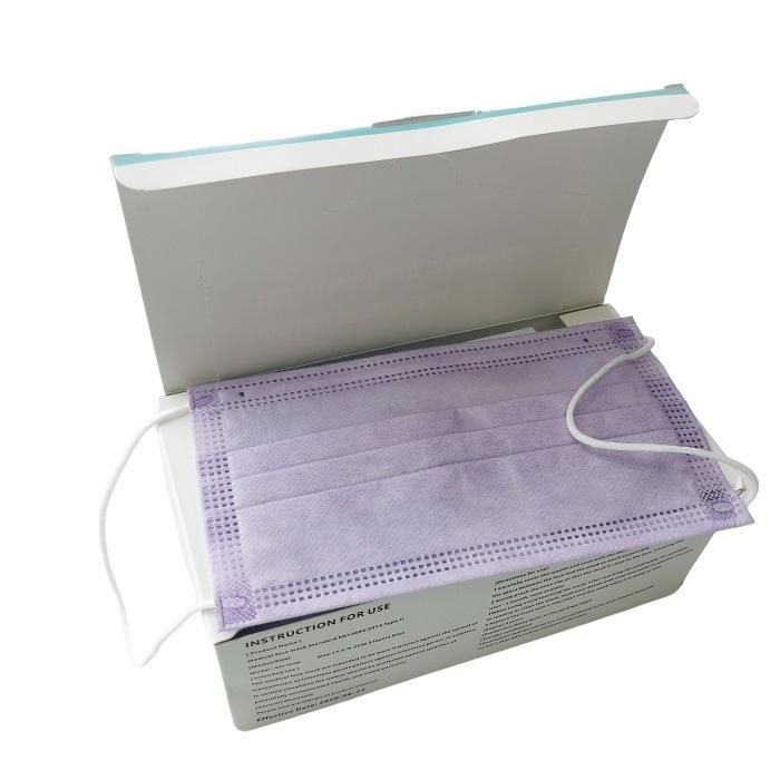 Bfe99 Anti-Bacterial Disposable Purple Mask with Elastic Earloop 17.5*9.5cm Medical Color Masks