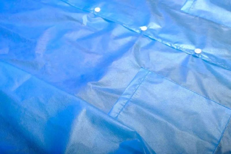 Disposable Lab Coat Type Isolation Blue Visitor Gown PP+PE Non-Woven Fabric 45g