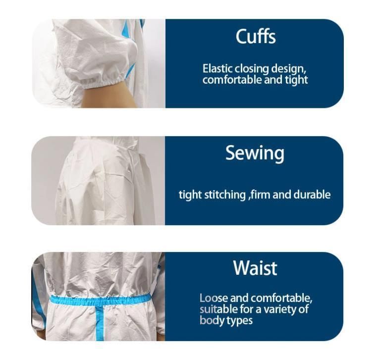 White Polypropylene Nonwoven Fabric Waterproof Safety Non Woven SMS Microporous Protection PPE Suit Disposable Coverall Disposable SMS Coverall with Hood