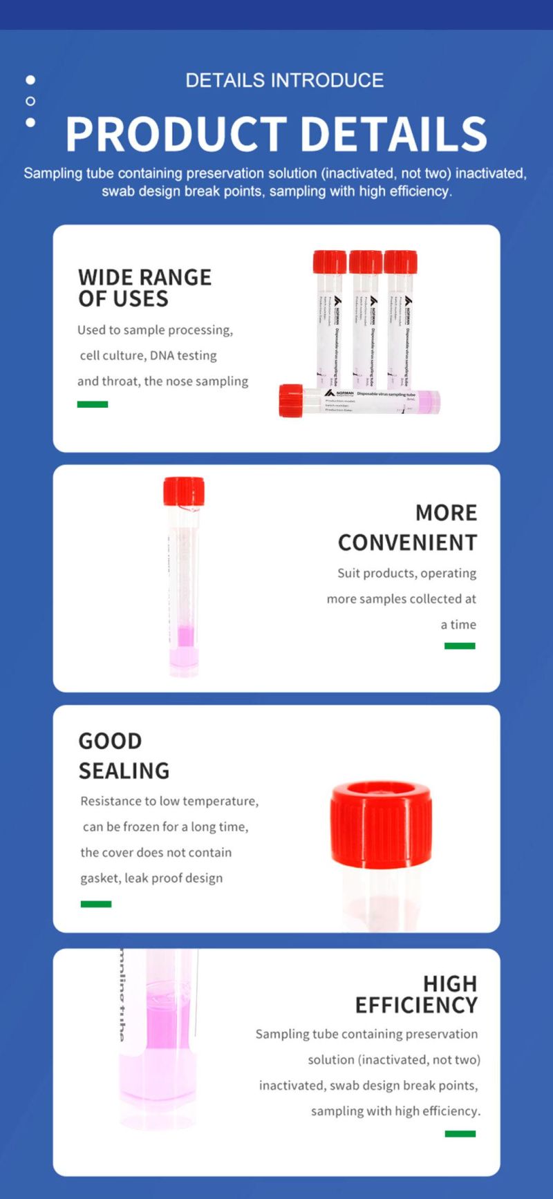 CE Approved Disposable Specimen Collection Virus Sampling Tube