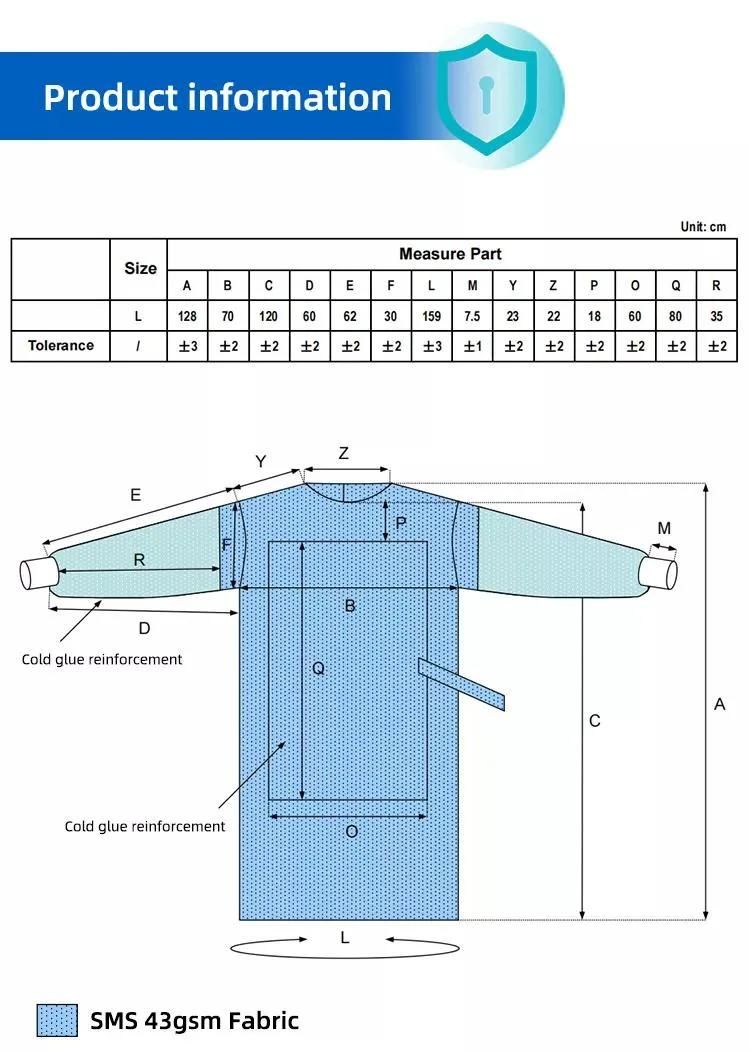 Customized Non-Woven Fabric Gowns China SMS Surgical Gown Fluid-Resistant Disposable Medical Protective Clothing