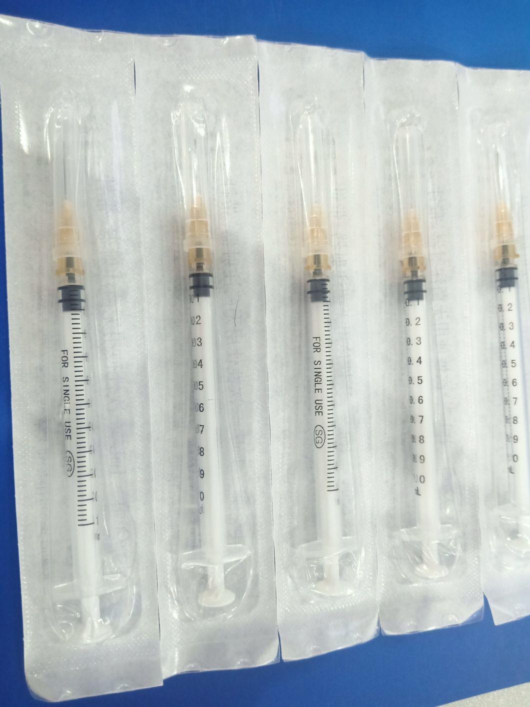 2 or 3 Parts Medical Disposable Sterile Injection Plastic Syringe, Insulin Syringe, 1ml Syringe