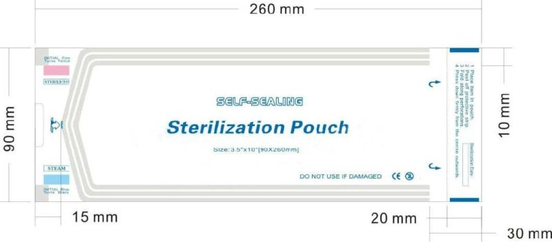 Self Sealing Sterilization Pouch for Medical or Dental Device Sterilization