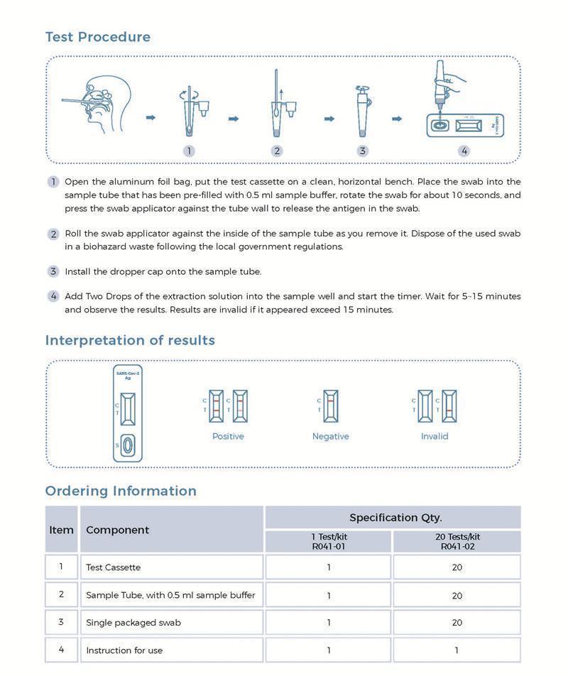 Home Use Self-Testing Coid-19 Antigen Rapid Test Cassette for EU Market From Original Manufacturer Uni-Medica with CE