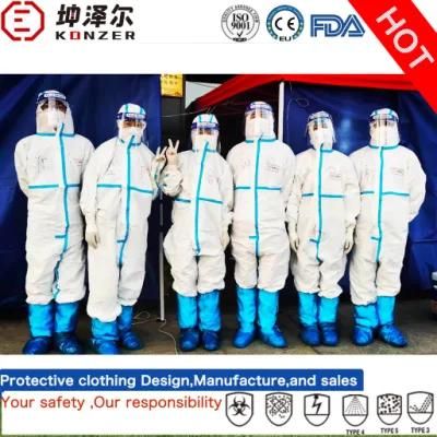 En14126 Hot Sale Disposable Coverall with Hood Isolation Gown for Hospital Dental and Personal Protective