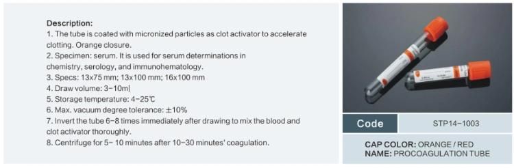 Hospitla Disposable Medical Vacuum Tube Vacuum Blood Collection Tube