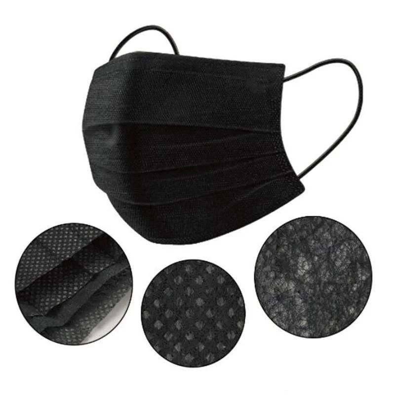 Fashion Black Colour Mask 3ply Non-Woven Earloop Disposable Medical Face Mask Black Respirator