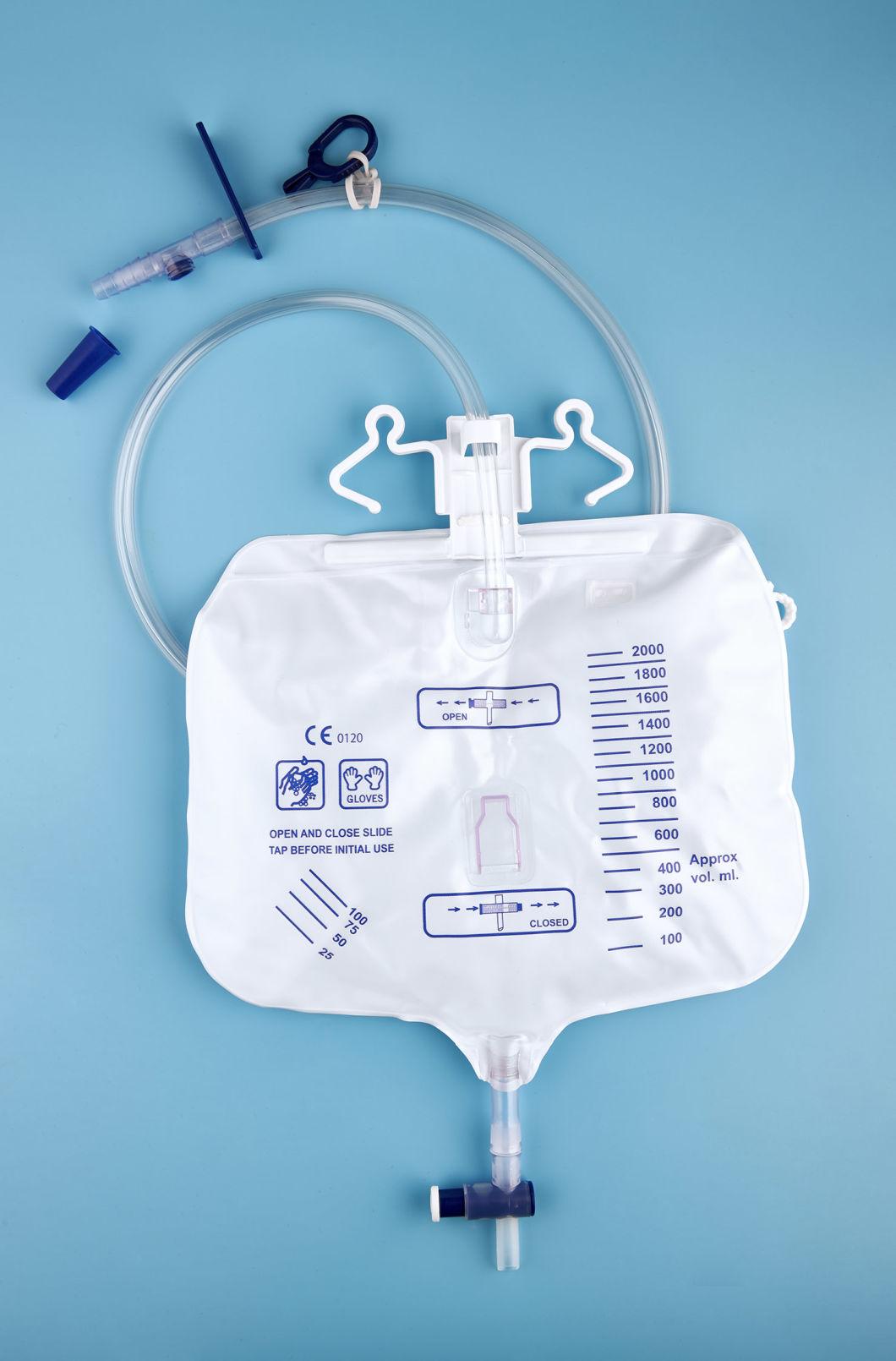 CE Approved 2000ml Disposable PVC Orsterilize Urine Drainage Bags Urine Container with T-Valve