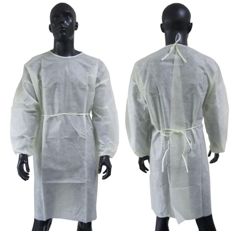 Disposable Medical Hospital Gown, SMS Gown, Yellow Isolation Gown