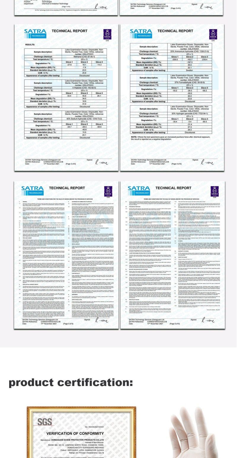 Glove Disposable Latex Examination Gloves, with CE En374 and En455, FDA Gloves