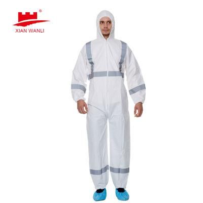 Yellow Microporous Coverall PPE Full Body Protection Coverall Disposable Clothing with Red Tape