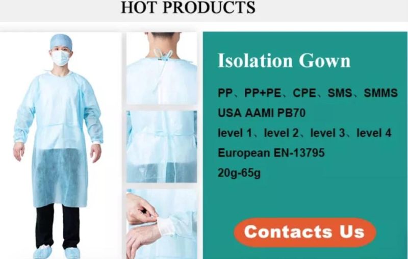 Medical Waterproof/Plastic CPE/Poly/PE/Scrub/Operation/PP/SMS Nonwoven Disposable Protective Isolation Surgical Gown for Doctor/Surgeon/Patient/Visitor/Hospital