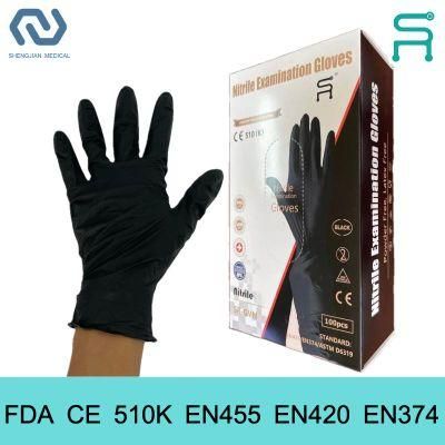 Powder Free Black 510K En455 FDA CE Disposable Nitrile Examination Gloves