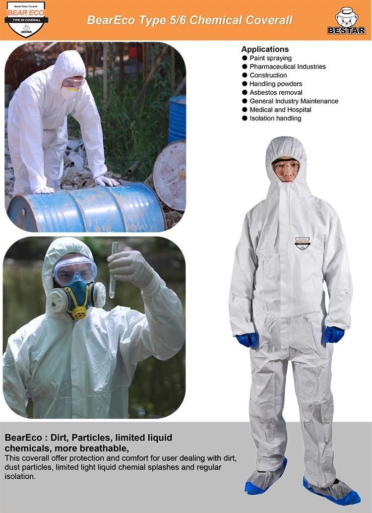 CE Certified Disposable Microporous Film Type 5/6 Economical Medical Coverall