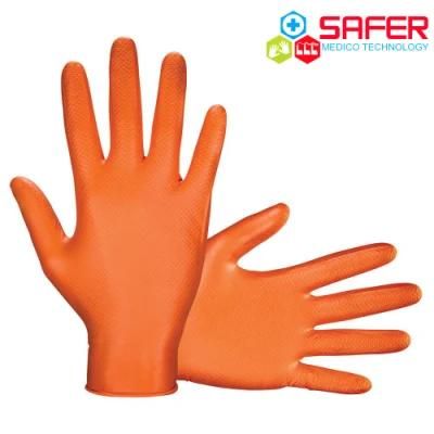 New Great Durability Good Diamond Textured Orange Nitrile Gloves