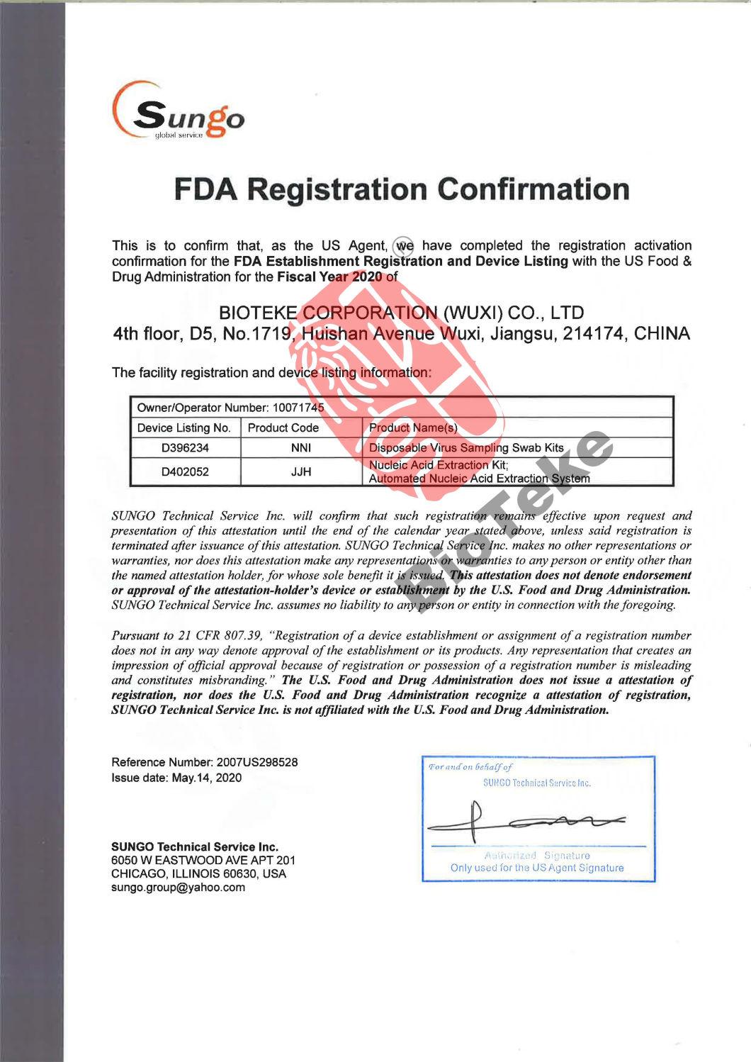 CE FDA Mdel Certification Itm Tube with Nasal Pharyngeal Swab