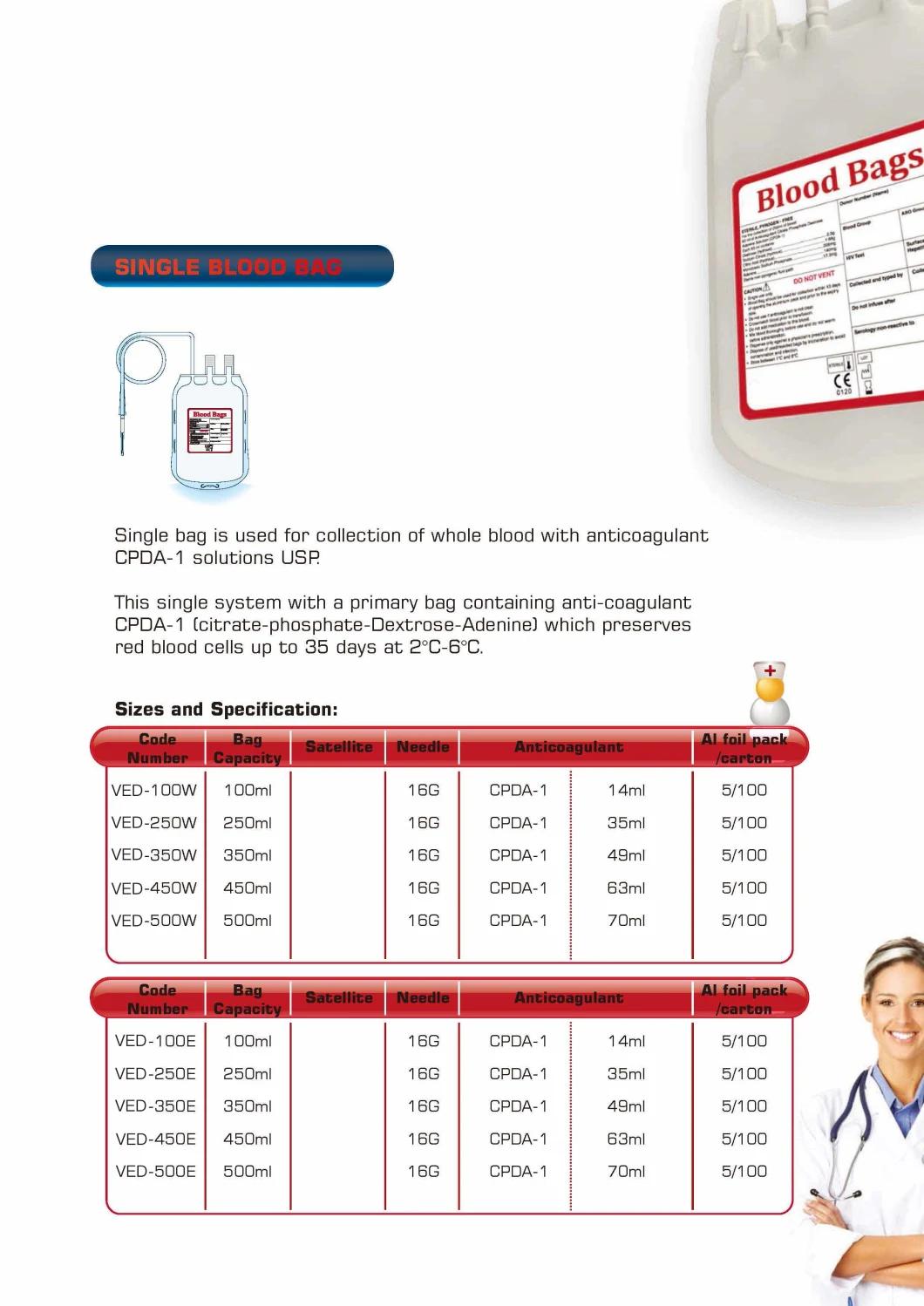 Disposable Single 250ml Blood Collection Bag