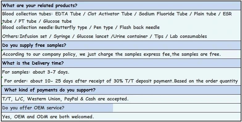 Vacuum Blood Collection Glucose /PT Tube/Clot Activator/EDTA/ESR Tube