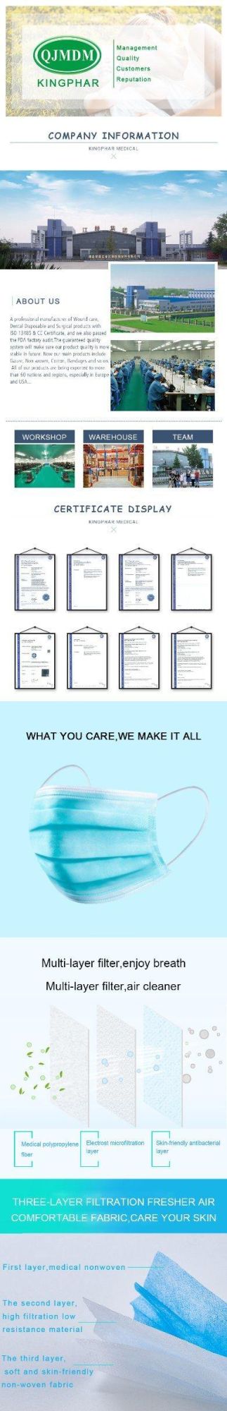 CE/ISO13485  Certificates 3 Ply Non Woven Hospital Disposable Medical Face Mask Manufacturer Supplier